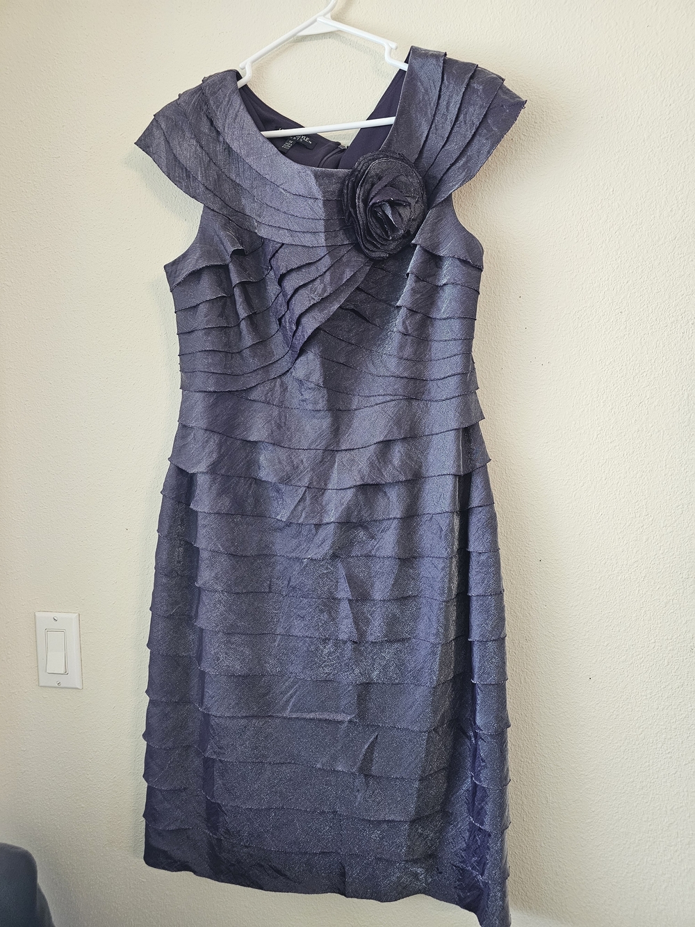 London Style Navy Tiered Ruffle Midi Dress with Rosette